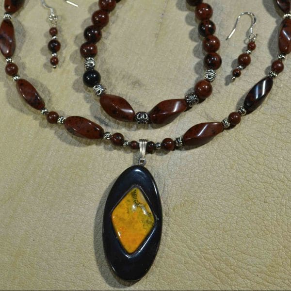 Bumblebee Jasper & Water Buffalo Horn Gemstone Jewelry Set