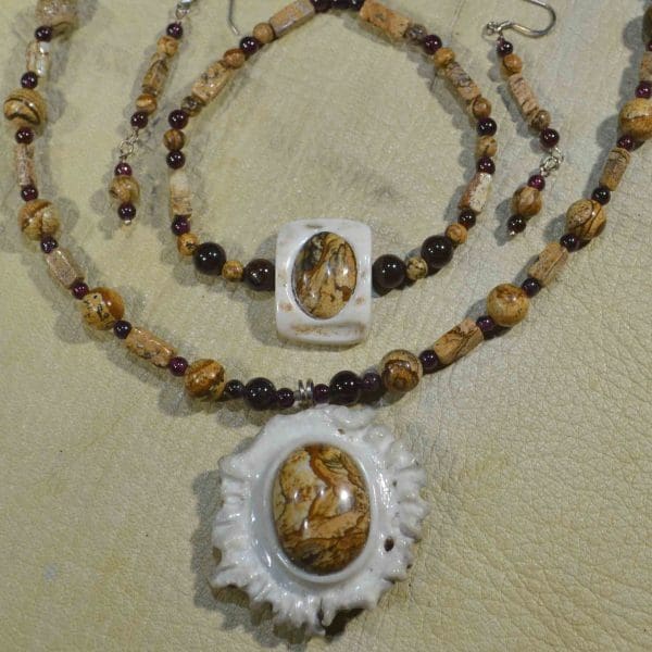 Picture Jasper & Garnet Gemstone Jewelry Set