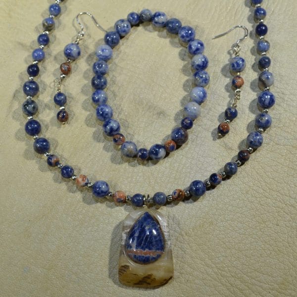 Sodalite & Ram Horn Gemstone Jewelry Set